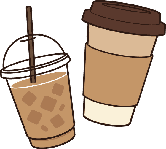 A takeaway coffee and an iced coffee