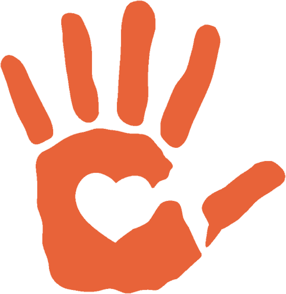 An open hand with a heart shape in the palm