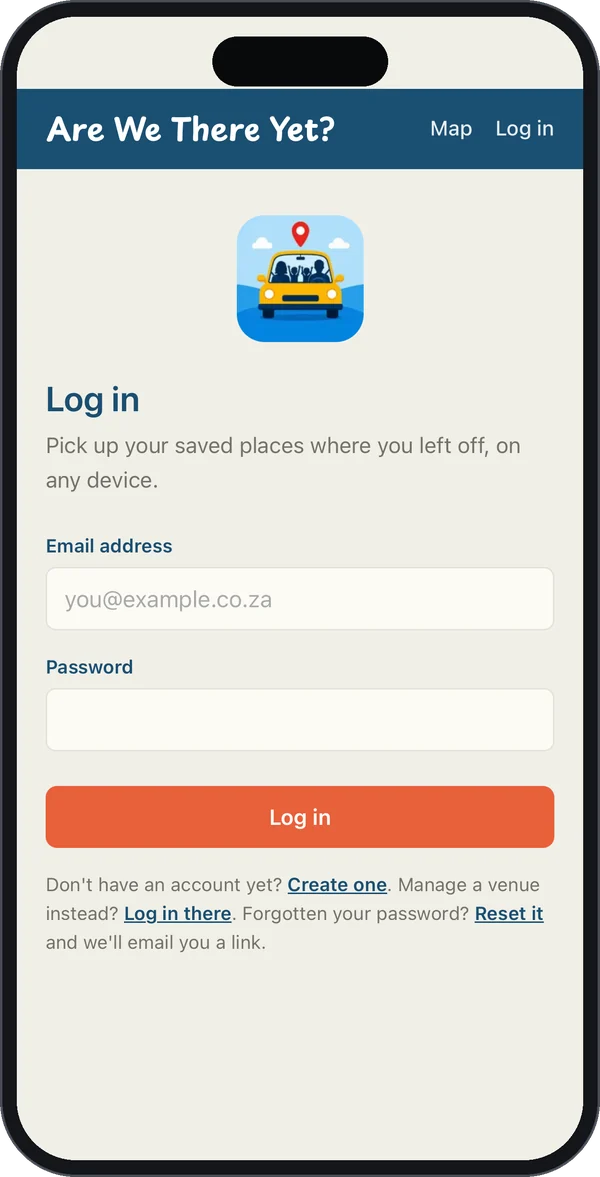 The parent sign in screen